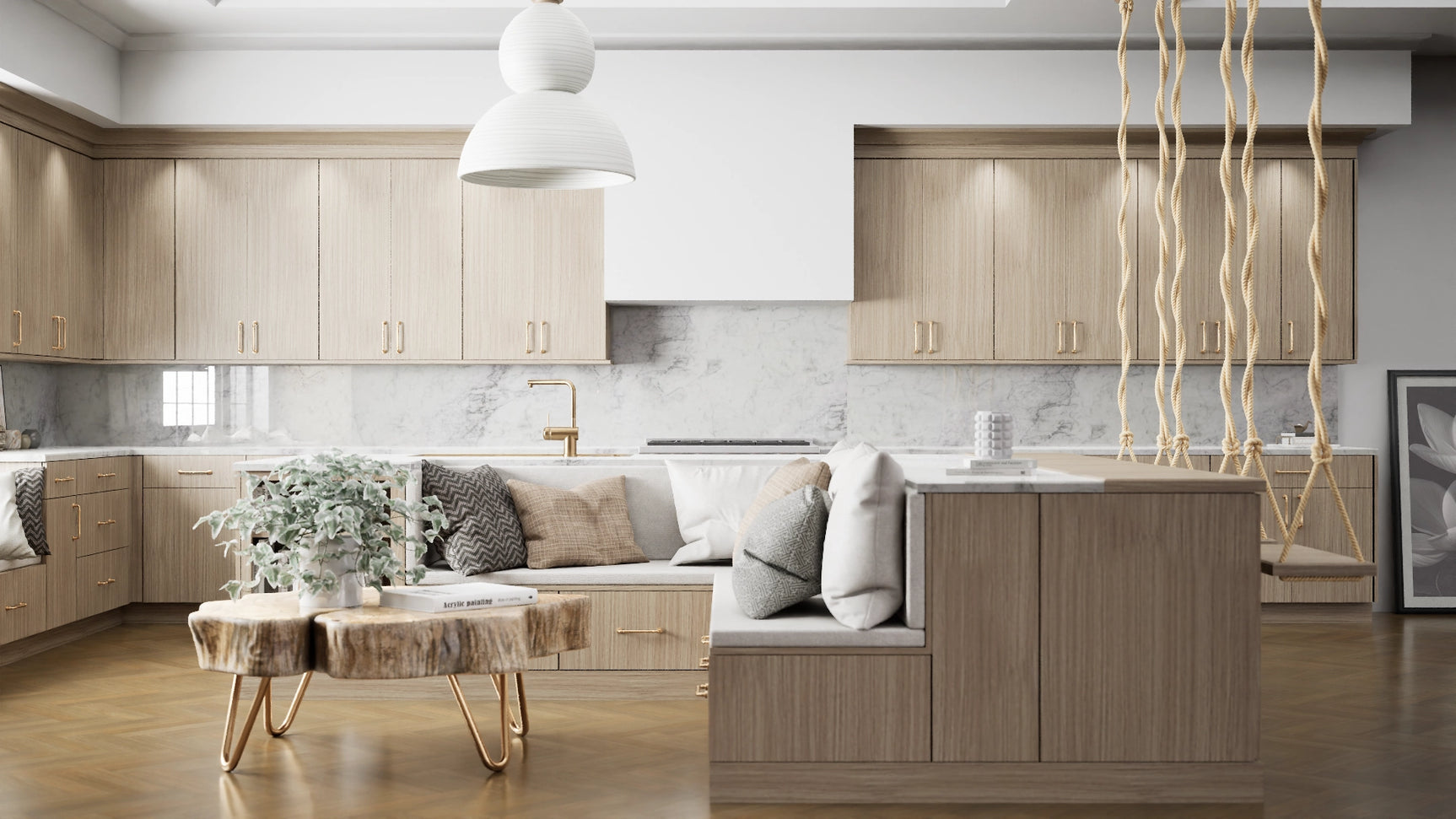 Broadway Beach ( MDF | Compressed [ Frameless • Textured • Laminated ] - 10' X 10' Kitchen Cabinet ) | Assembled In USA