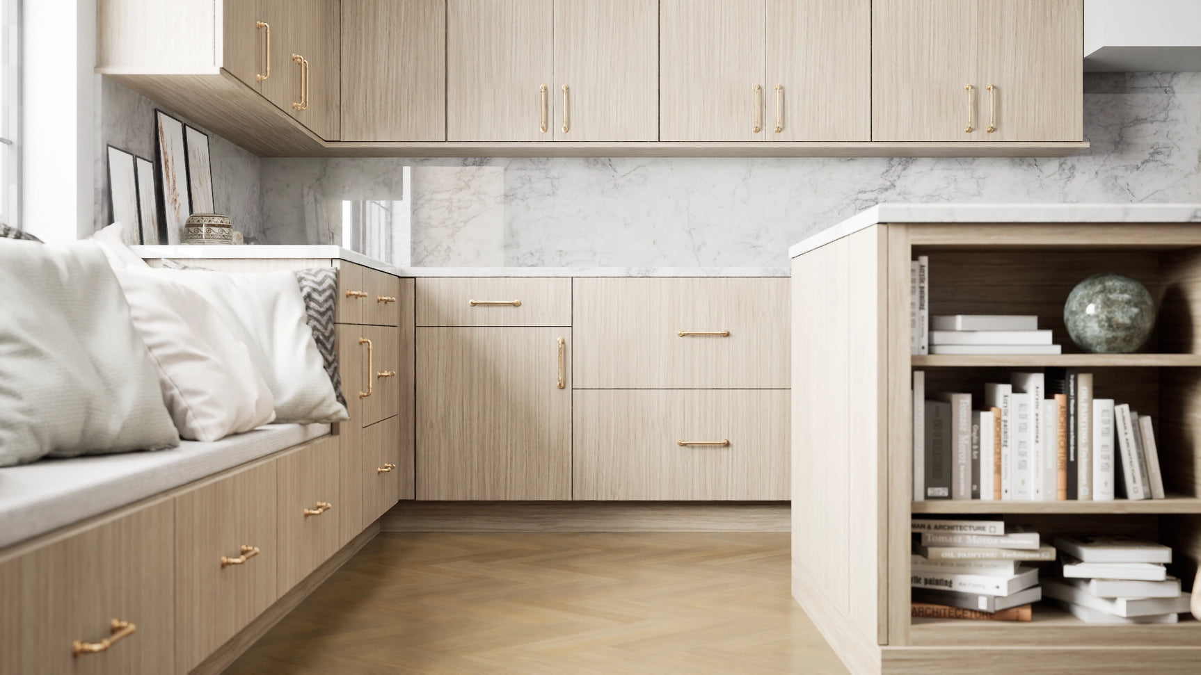 Broadway Beach ( MDF | Compressed [ Frameless • Textured • Laminated ] - 10' X 10' Kitchen Cabinet ) | Assembled In USA