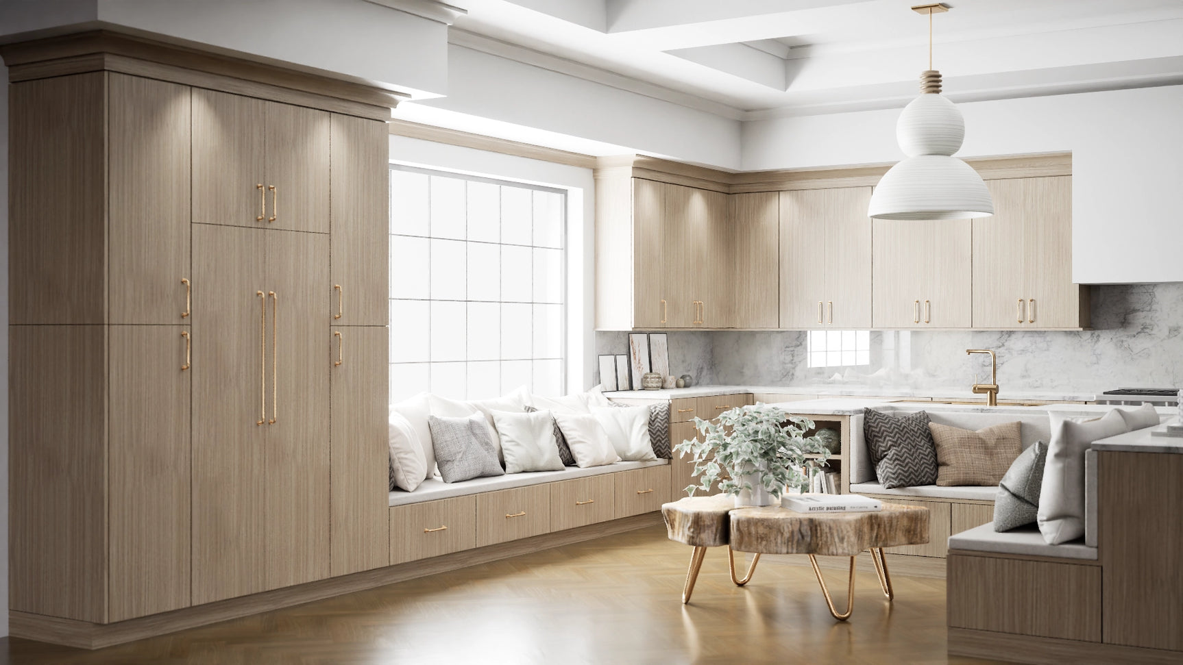 Broadway Beach ( MDF | Compressed [ Frameless • Textured • Laminated ] - 10' X 10' Kitchen Cabinet ) | Assembled In USA