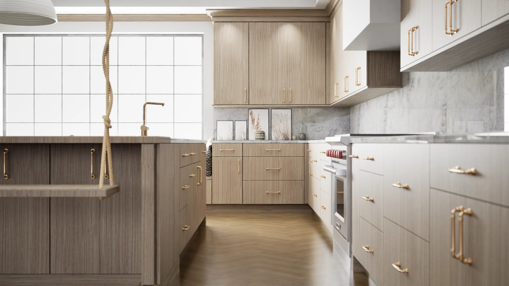 Broadway Beach ( MDF | Compressed [ Frameless • Textured • Laminated ] - 10' X 10' Kitchen Cabinet ) | Assembled In USA