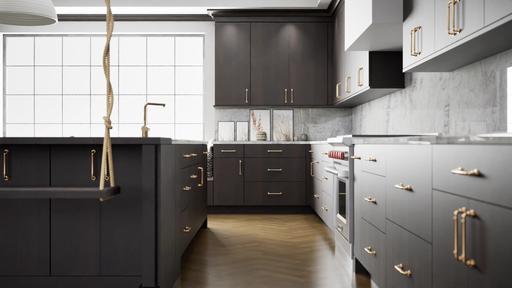 Broadway Chestnut ( MDF | Compressed [ Frameless • Textured • Laminated ] - 10' X 10' Kitchen Cabinet ) | Assembled In USA