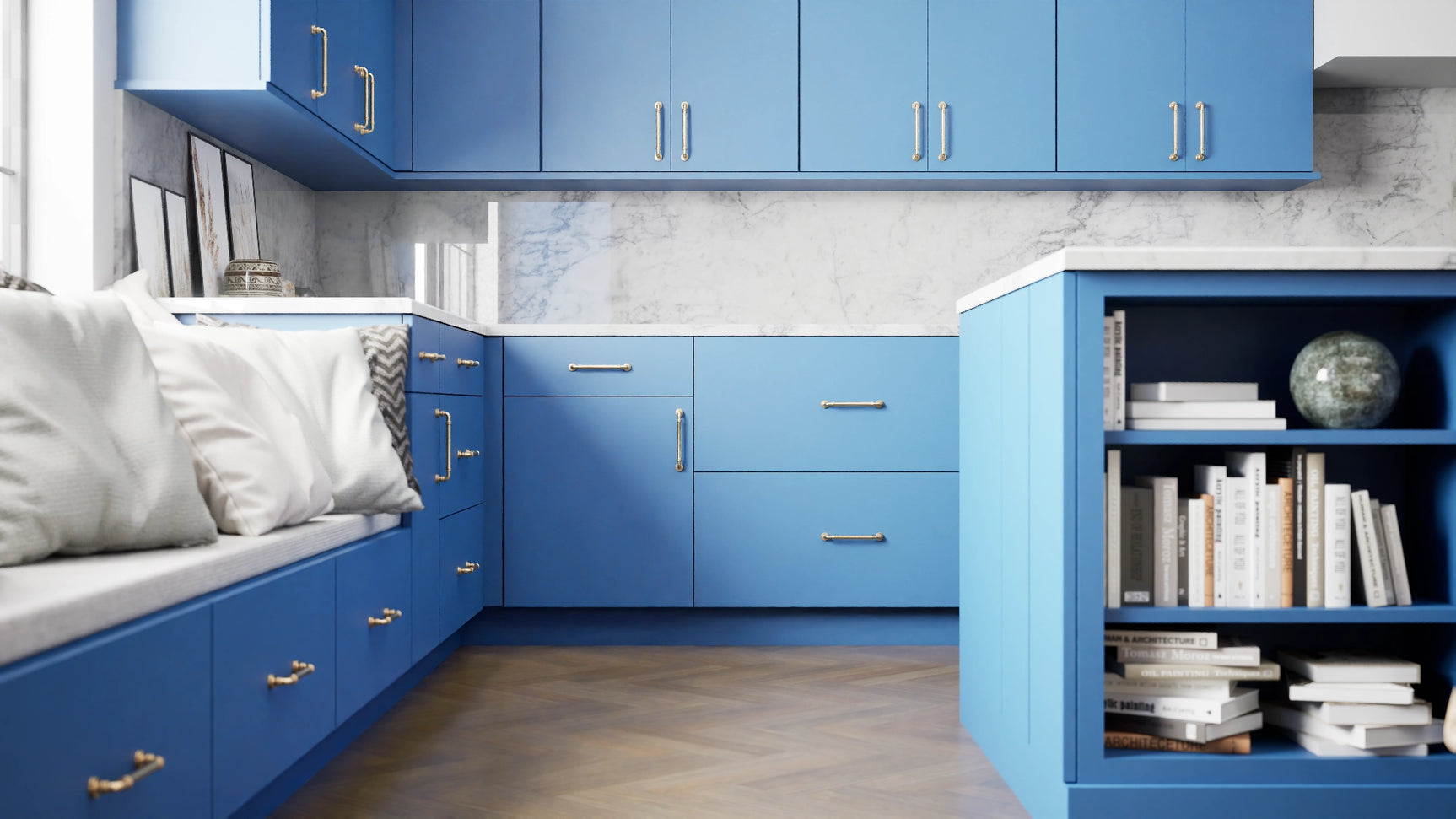 Broadway Cobalt ( MDF | Compressed [ Frameless • Satin • Laminated ] - 10' X 10' Kitchen Cabinet ) | Assembled In USA