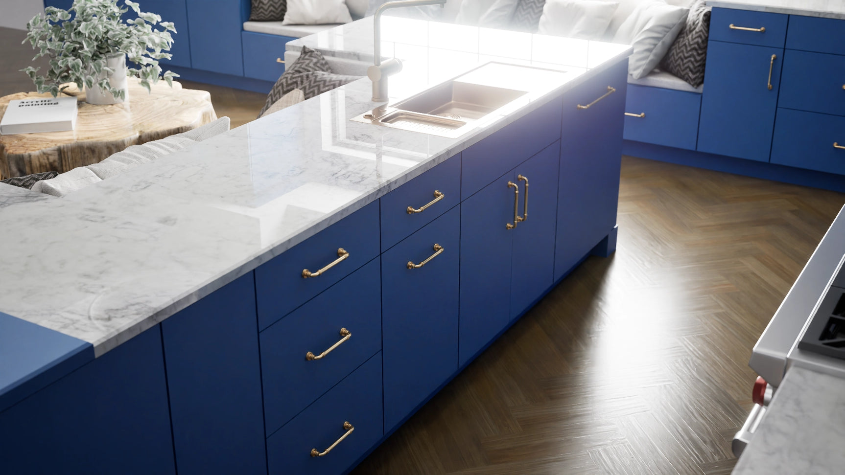 Broadway Cobalt ( MDF | Compressed [ Frameless • Satin • Laminated ] - 10' X 10' Kitchen Cabinet ) | Assembled In USA