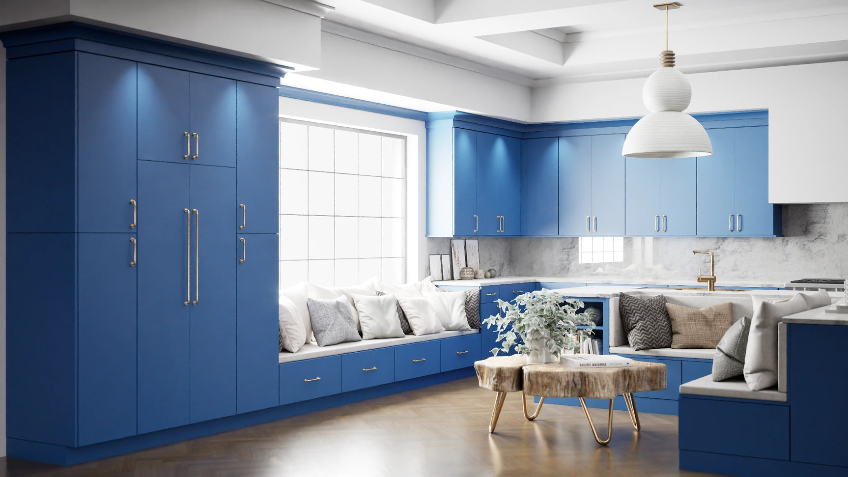 Broadway Cobalt ( MDF | Compressed [ Frameless • Satin • Laminated ] - 10' X 10' Kitchen Cabinet ) | Assembled In USA