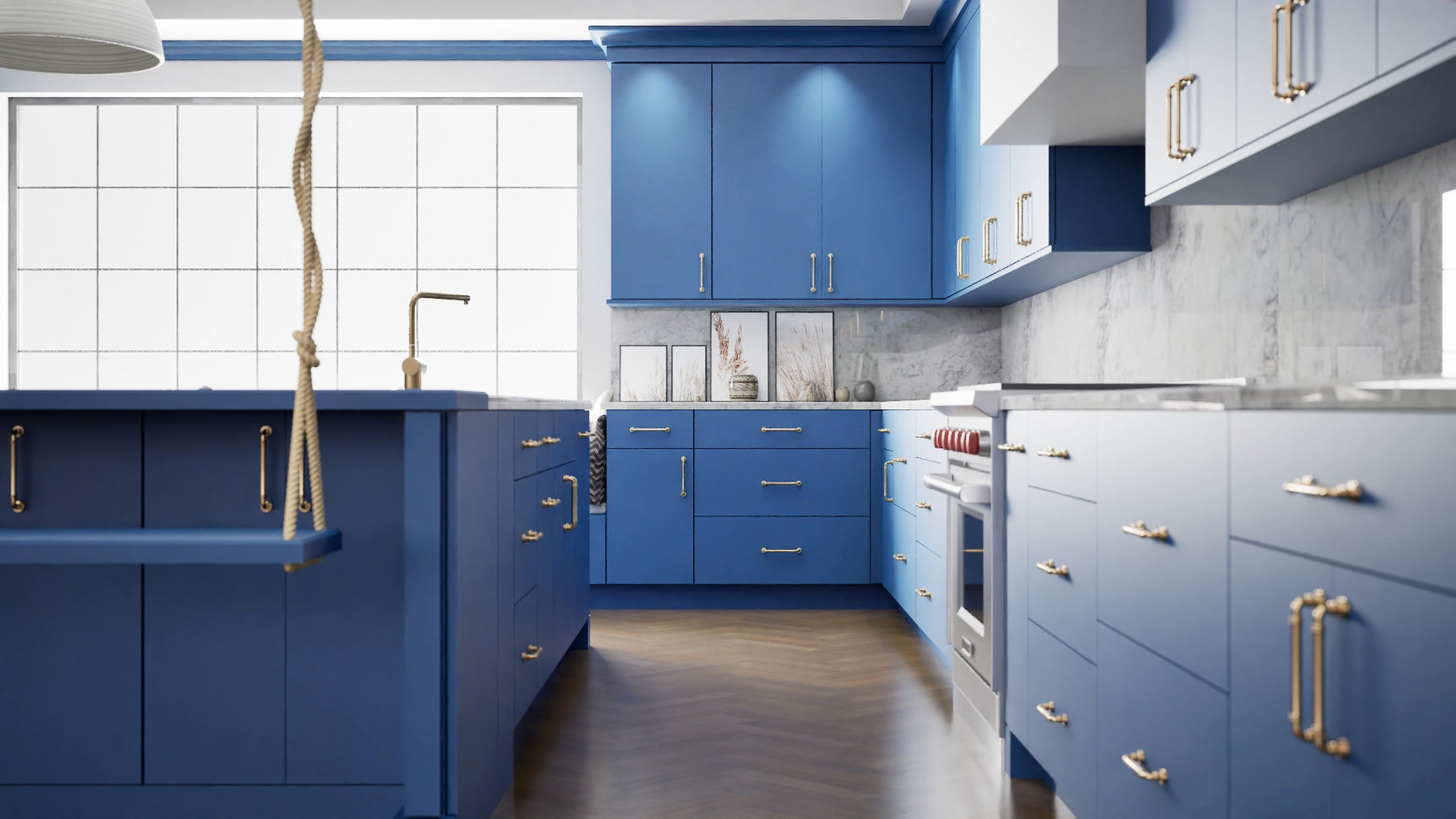 Broadway Cobalt ( MDF | Compressed [ Frameless • Satin • Laminated ] - 10' X 10' Kitchen Cabinet ) | Assembled In USA