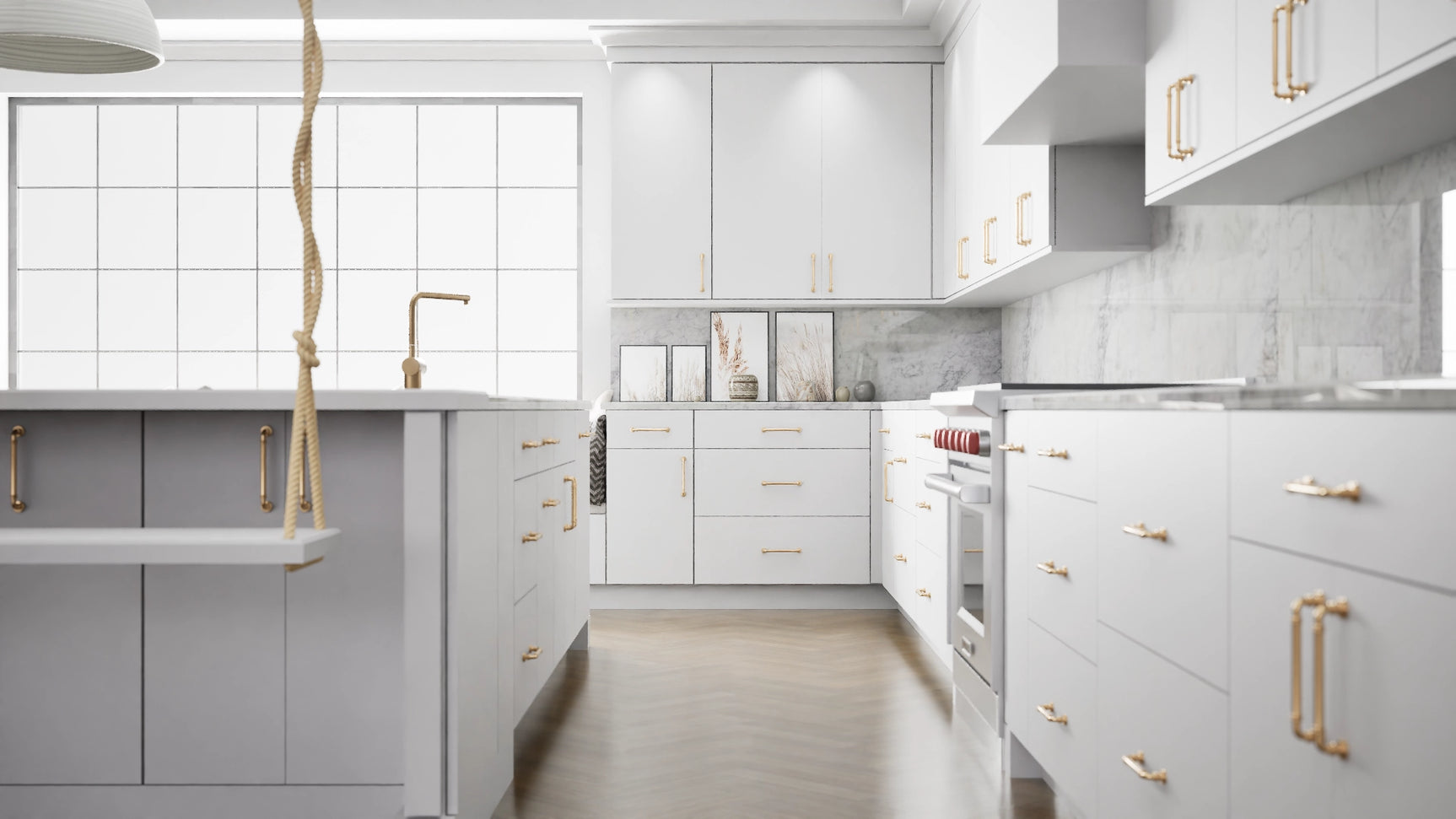 Broadway Cotton ( MDF | Compressed [ Frameless • Satin • Laminated ] - 10' X 10' Kitchen Cabinet ) | Assembled In USA
