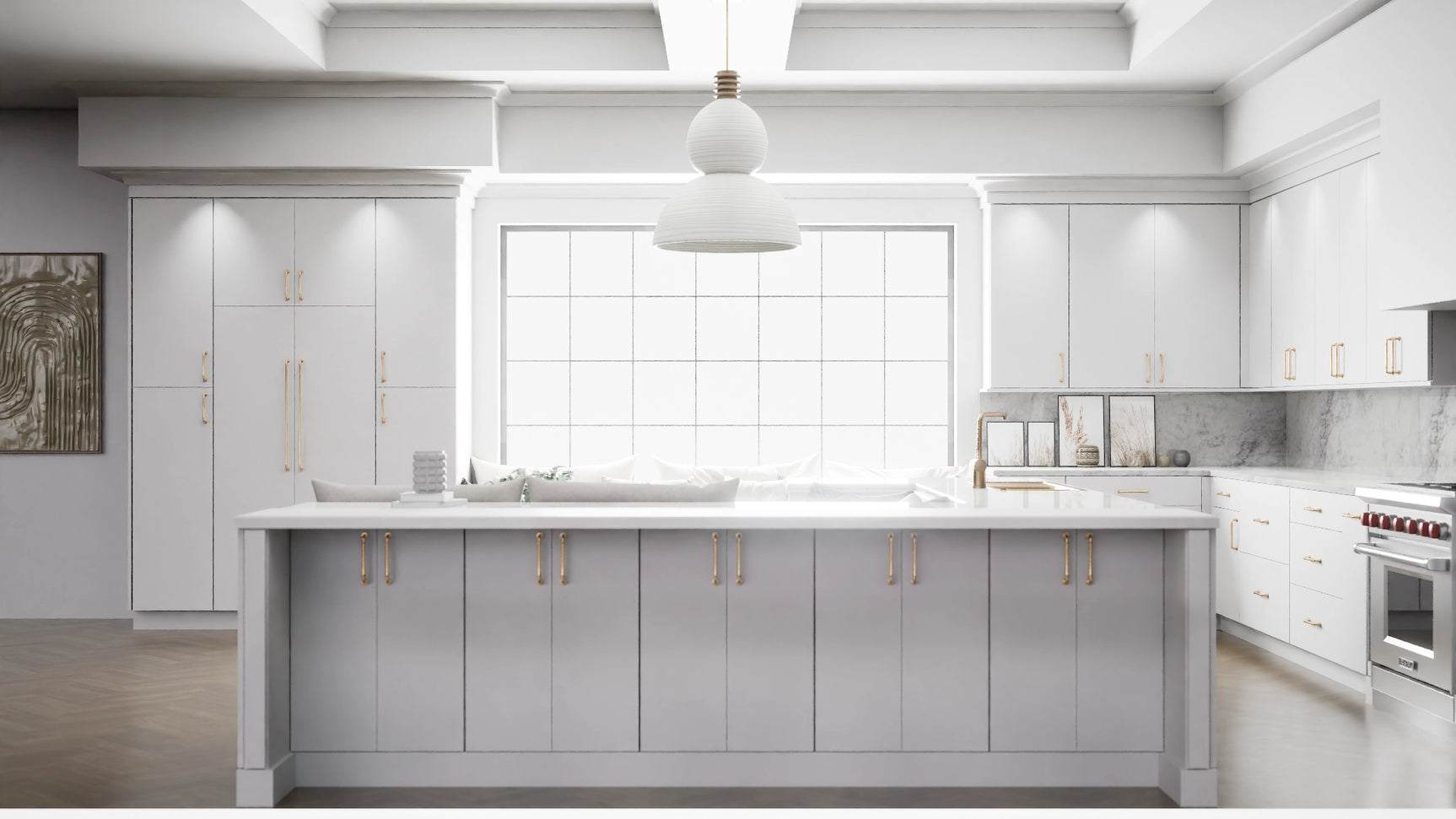 Broadway Cotton ( MDF | Compressed [ Frameless • Satin • Laminated ] - 10' X 10' Kitchen Cabinet ) | Assembled In USA