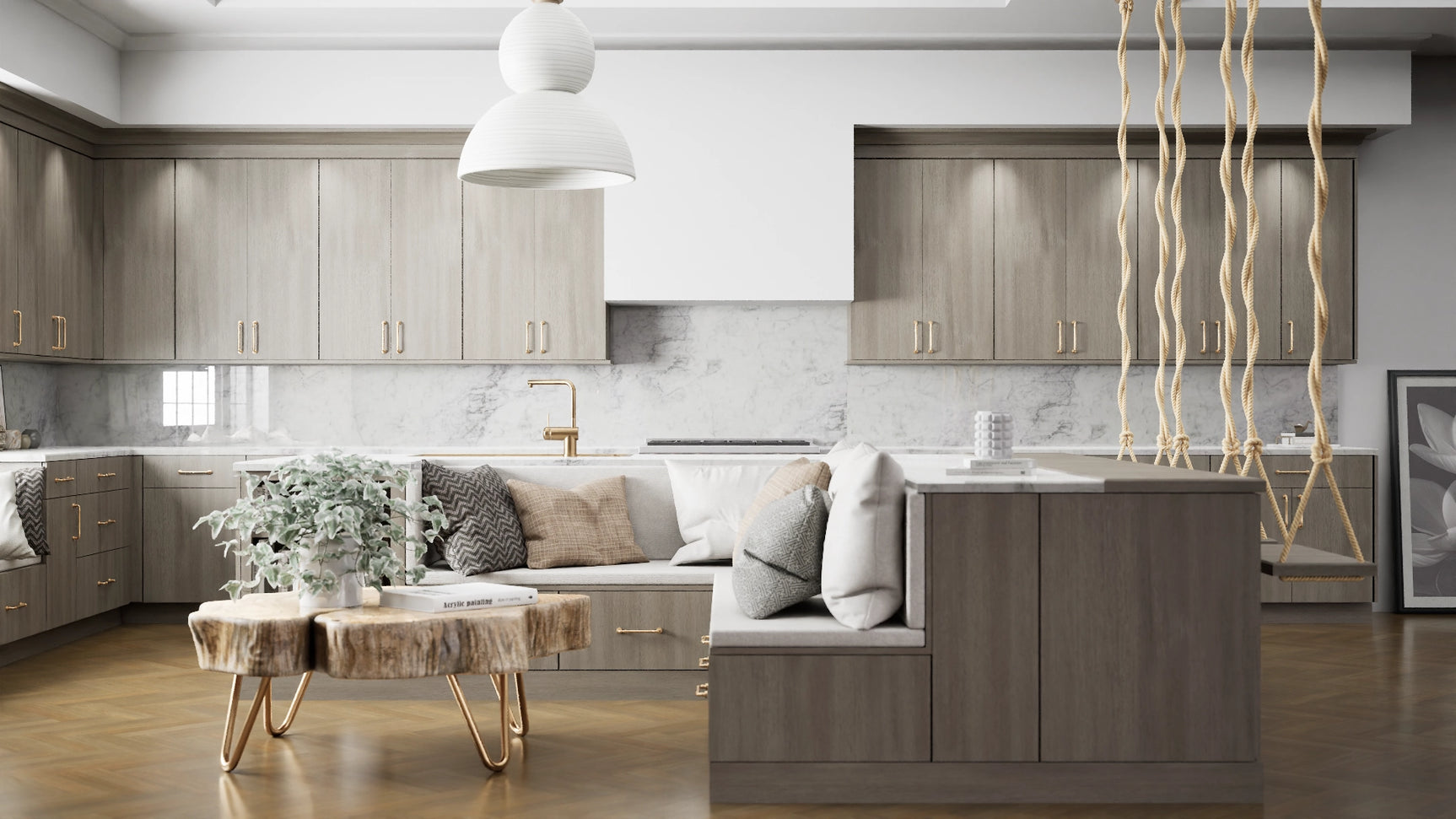 Broadway Driftwood ( MDF | Compressed [ Frameless • Textured • Laminated ] - 10' X 10' Kitchen Cabinet ) | Assembled In USA