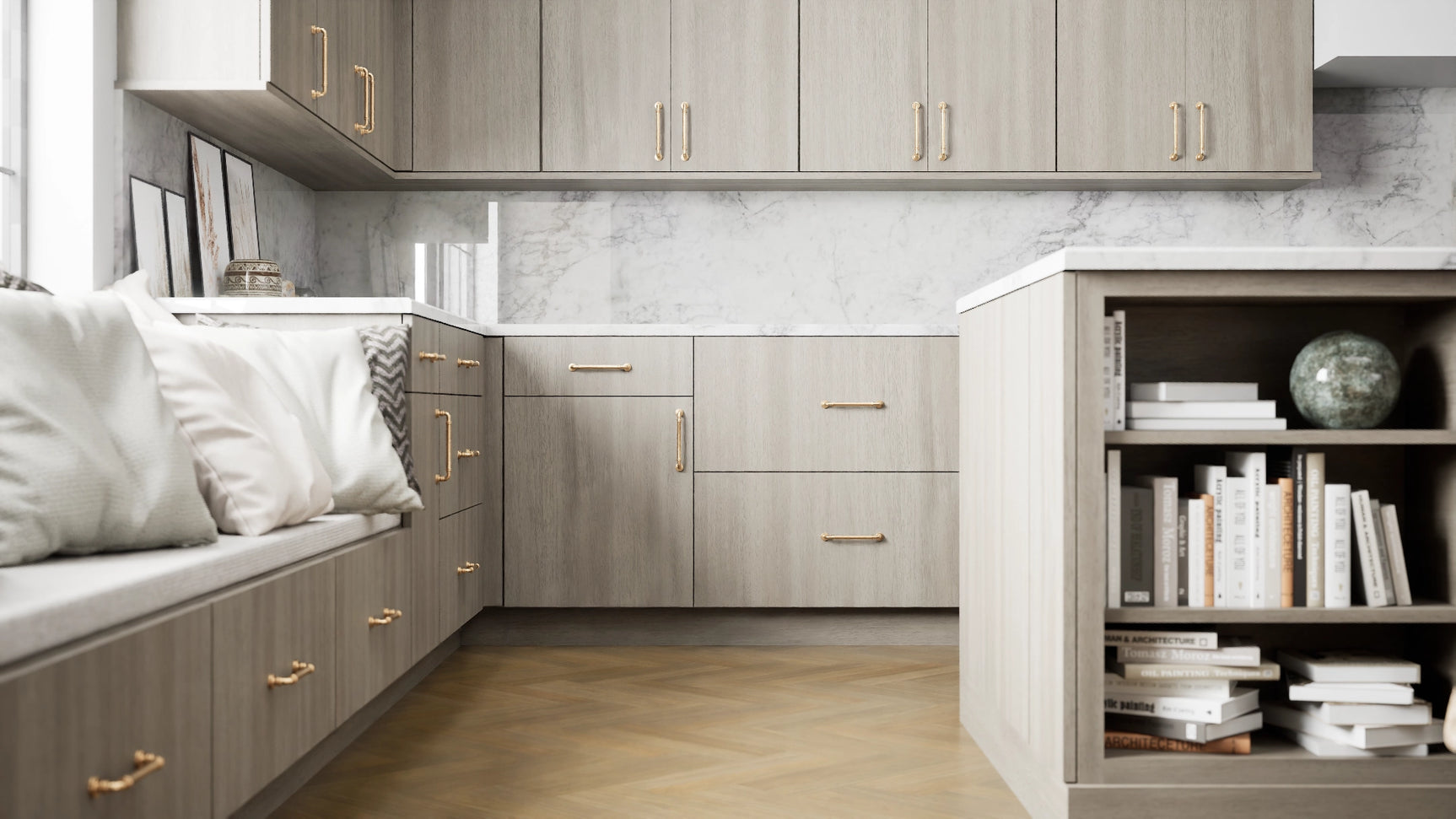 Broadway Driftwood ( MDF | Compressed [ Frameless • Textured • Laminated ] - 10' X 10' Kitchen Cabinet ) | Assembled In USA