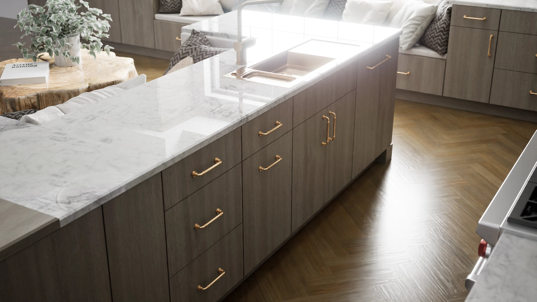 Broadway Driftwood ( MDF | Compressed [ Frameless • Textured • Laminated ] - 10' X 10' Kitchen Cabinet ) | Assembled In USA