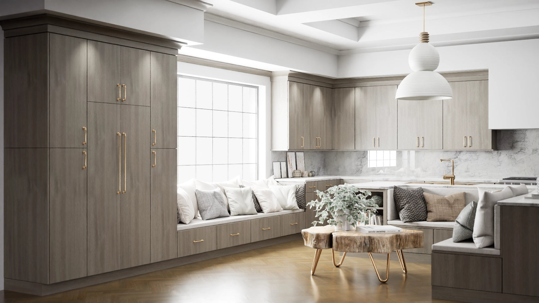 Broadway Driftwood ( MDF | Compressed [ Frameless • Textured • Laminated ] - 10' X 10' Kitchen Cabinet ) | Assembled In USA