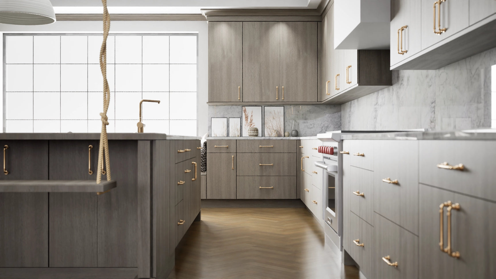 Broadway Driftwood ( MDF | Compressed [ Frameless • Textured • Laminated ] - 10' X 10' Kitchen Cabinet ) | Assembled In USA