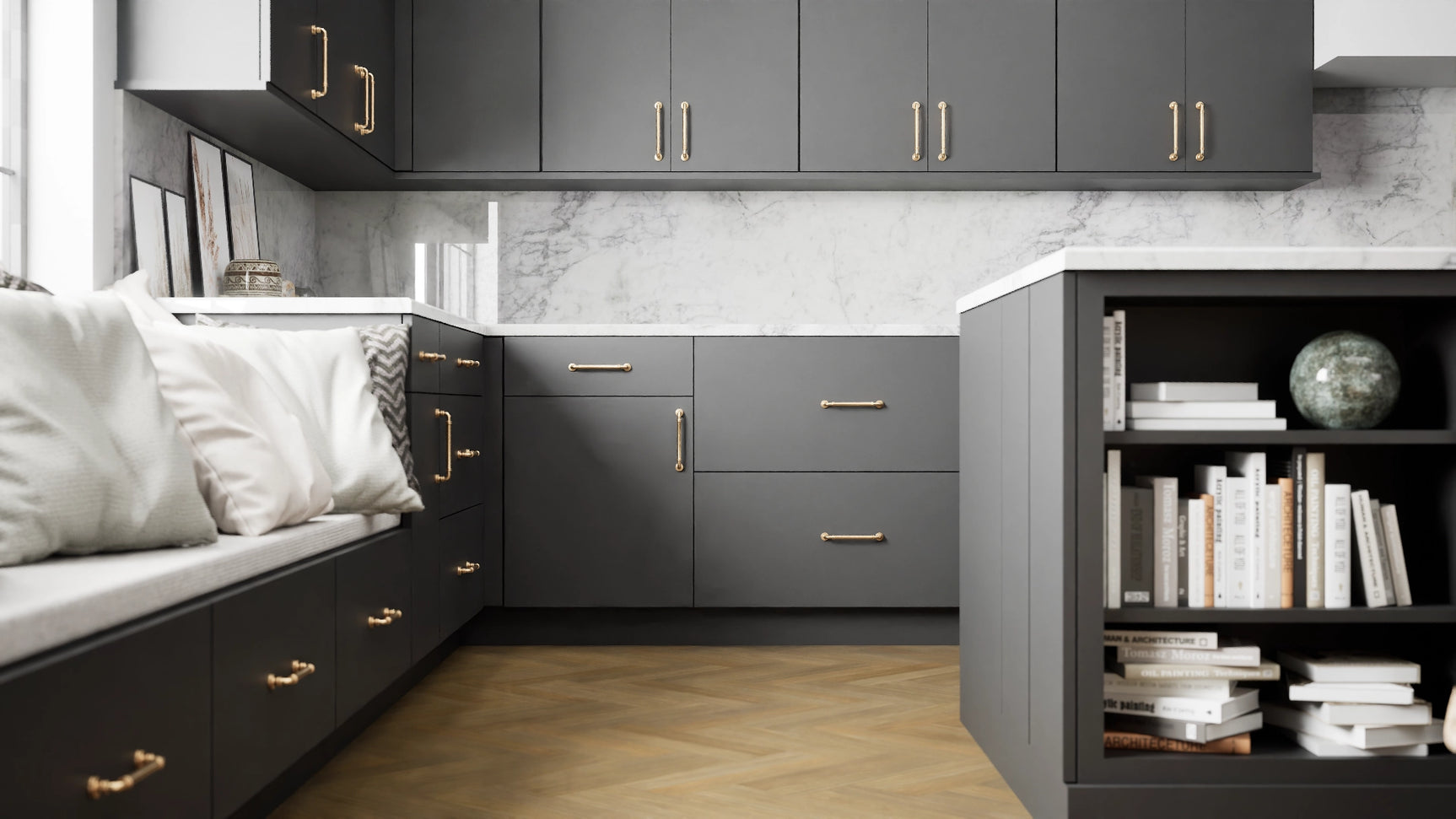 Broadway Graphite ( MDF | Compressed [ Frameless • Satin • Laminated ] - 10' X 10' Kitchen Cabinet ) | Assembled In USA