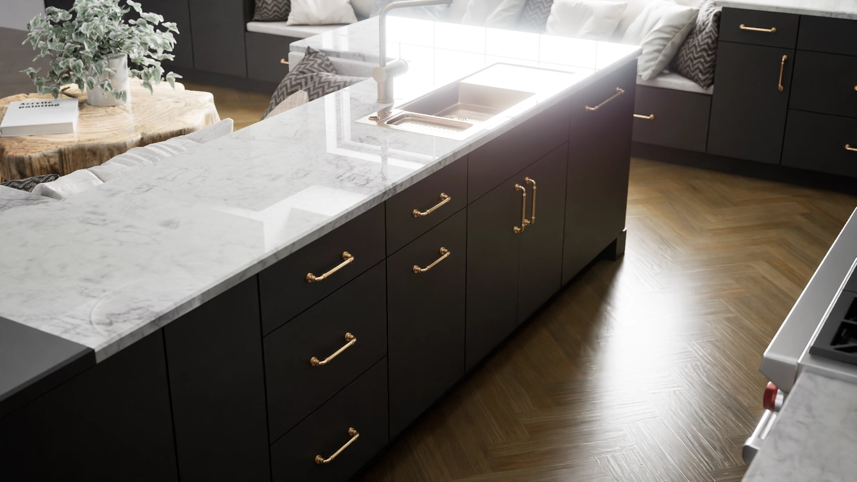 Broadway Graphite ( MDF | Compressed [ Frameless • Satin • Laminated ] - 10' X 10' Kitchen Cabinet ) | Assembled In USA