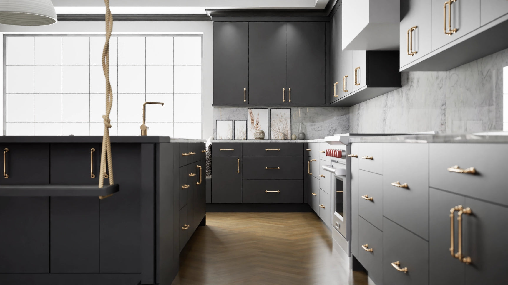 Broadway Graphite ( MDF | Compressed [ Frameless • Satin • Laminated ] - 10' X 10' Kitchen Cabinet ) | Assembled In USA