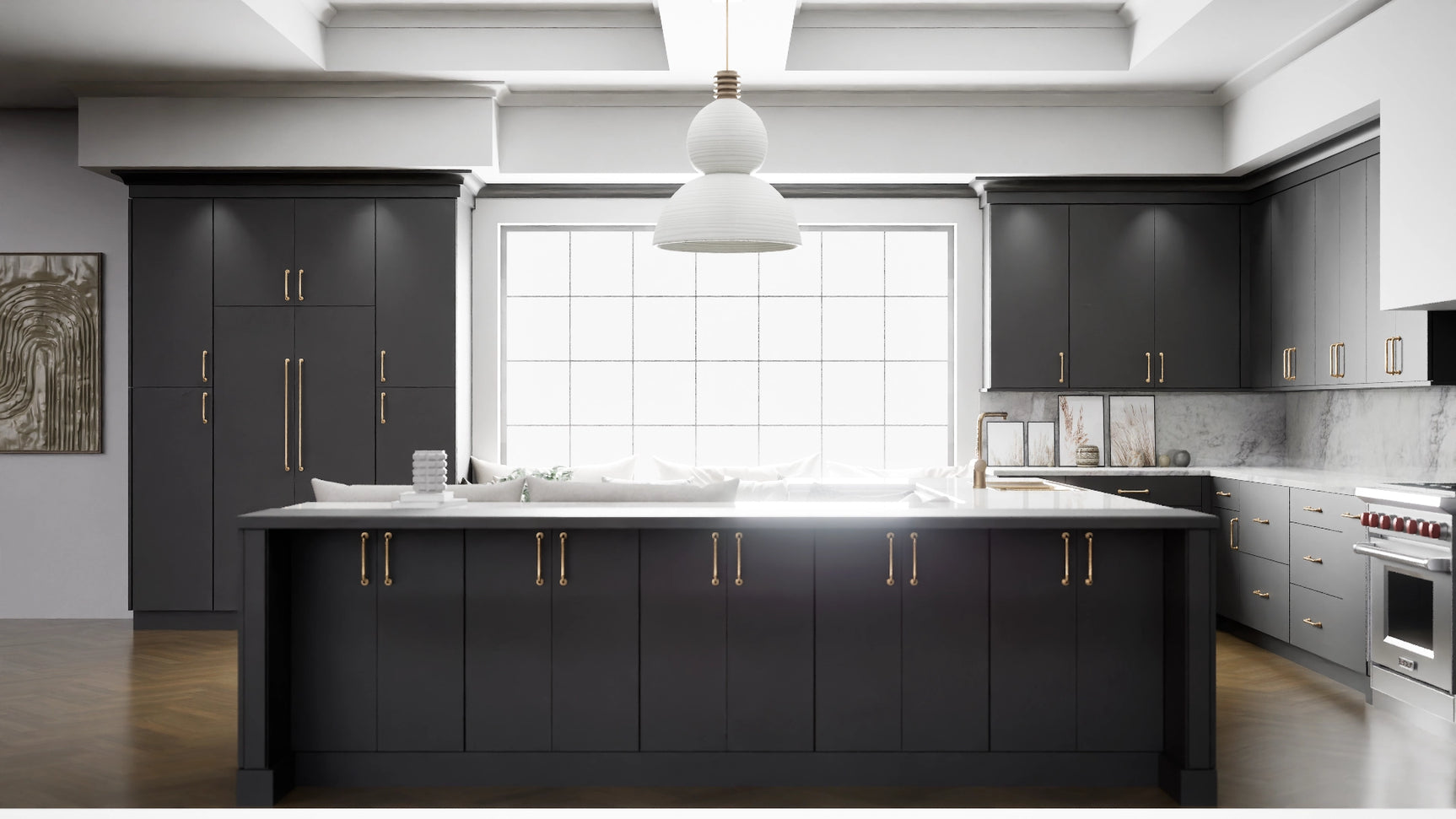 Broadway Graphite ( MDF | Compressed [ Frameless • Satin • Laminated ] - 10' X 10' Kitchen Cabinet ) | Assembled In USA