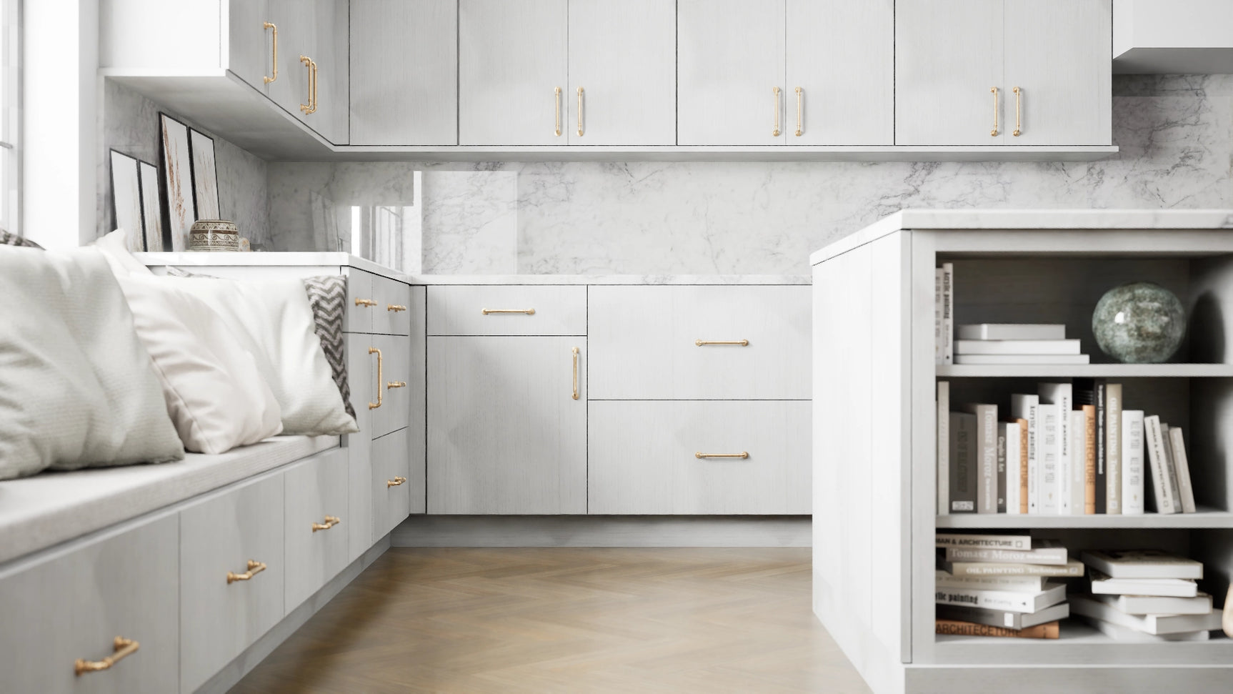 Broadway Silver ( MDF | Compressed [ Frameless • Textured • Laminated ] - 10' X 10' Kitchen Cabinet ) | Assembled In USA