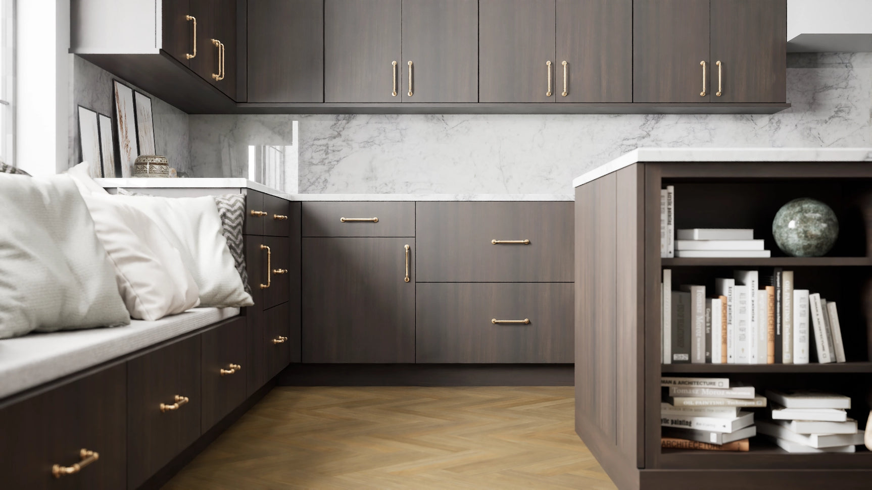 Broadway Walnut ( MDF | Compressed [ Frameless • Textured • Laminated ] - 10' X 10' Kitchen Cabinet ) | Assembled In USA