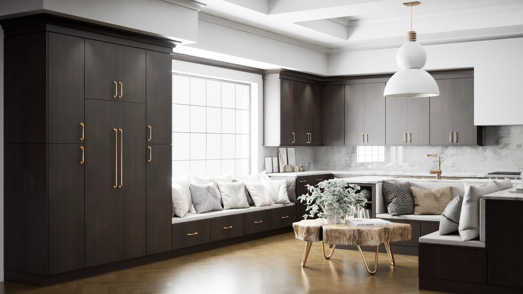 Broadway Walnut ( MDF | Compressed [ Frameless • Textured • Laminated ] - 10' X 10' Kitchen Cabinet ) | Assembled In USA