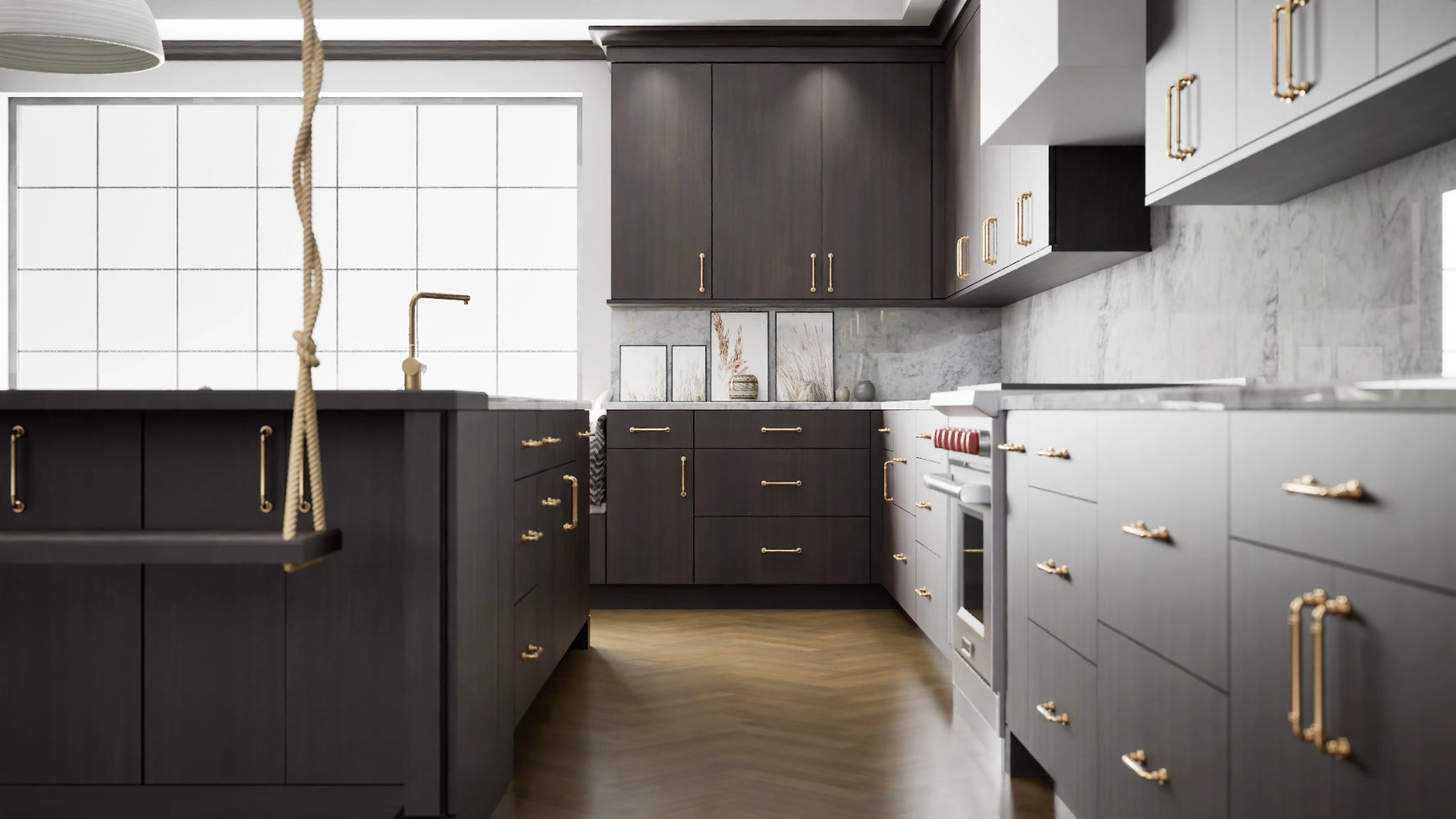 Broadway Walnut ( MDF | Compressed [ Frameless • Textured • Laminated ] - 10' X 10' Kitchen Cabinet ) | Assembled In USA