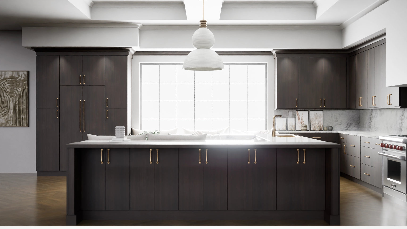 Broadway Walnut ( MDF | Compressed [ Frameless • Textured • Laminated ] - 10' X 10' Kitchen Cabinet ) | Assembled In USA