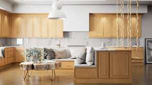 Country Oak ( Red Oak | Plain Cut [ Partial Overlay • Satin • Stained ] - 10' X 10' Kitchen Cabinet ) | Assembled In USA