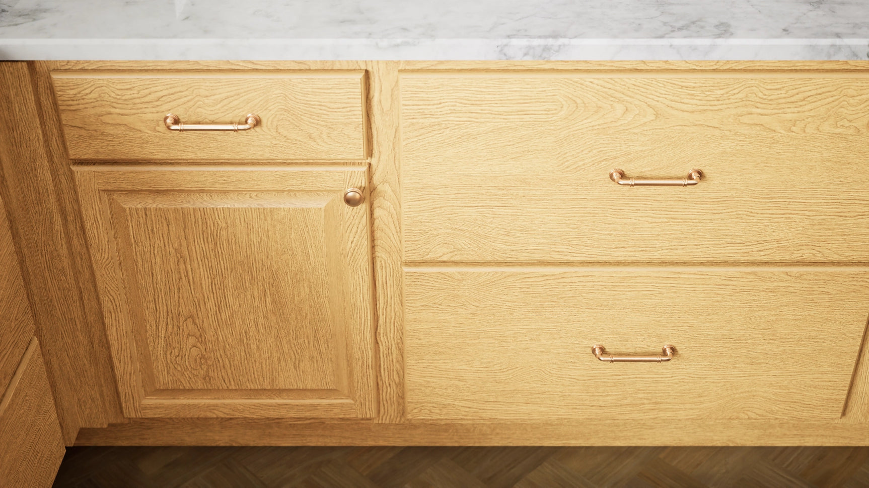 Country Oak ( Red Oak | Plain Cut [ Partial Overlay • Satin • Stained ] - 10' X 10' Kitchen Cabinet ) | Assembled In USA