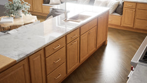 Country Oak ( Red Oak | Plain Cut [ Partial Overlay • Satin • Stained ] - 10' X 10' Kitchen Cabinet ) | Assembled In USA