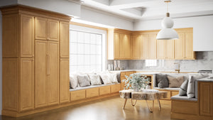 Country Oak ( Red Oak | Plain Cut [ Partial Overlay • Satin • Stained ] - 10' X 10' Kitchen Cabinet ) | Assembled In USA
