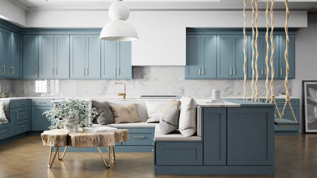 Elegant Adirondack Blue ( Maple | Plain Cut [ Full Overlay • Satin • Painted ] - 10' X 10' Kitchen Cabinet ) | Assembled In USA