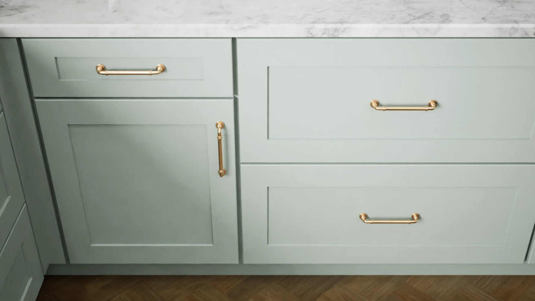 Elegant Sage ( Maple | Plain Cut [ Full Overlay • Satin • Painted ] - 10' X 10' Kitchen Cabinet ) | Assembled In USA
