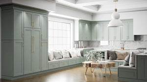 Elegant Sage ( Maple | Plain Cut [ Full Overlay • Satin • Painted ] - 10' X 10' Kitchen Cabinet ) | Assembled In USA