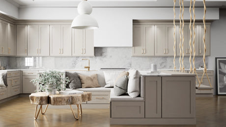 Elegant Sahara ( Maple | Plain Cut [ Full Overlay • Satin • Painted ] - 10' X 10' Kitchen Cabinet ) | Assembled In USA