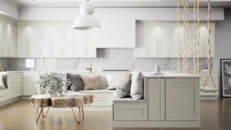 Elegant Sleek White ( Maple | Plain Cut [ Full Overlay • Satin • Painted ] - 10' X 10' Kitchen Cabinet ) | Assembled In USA
