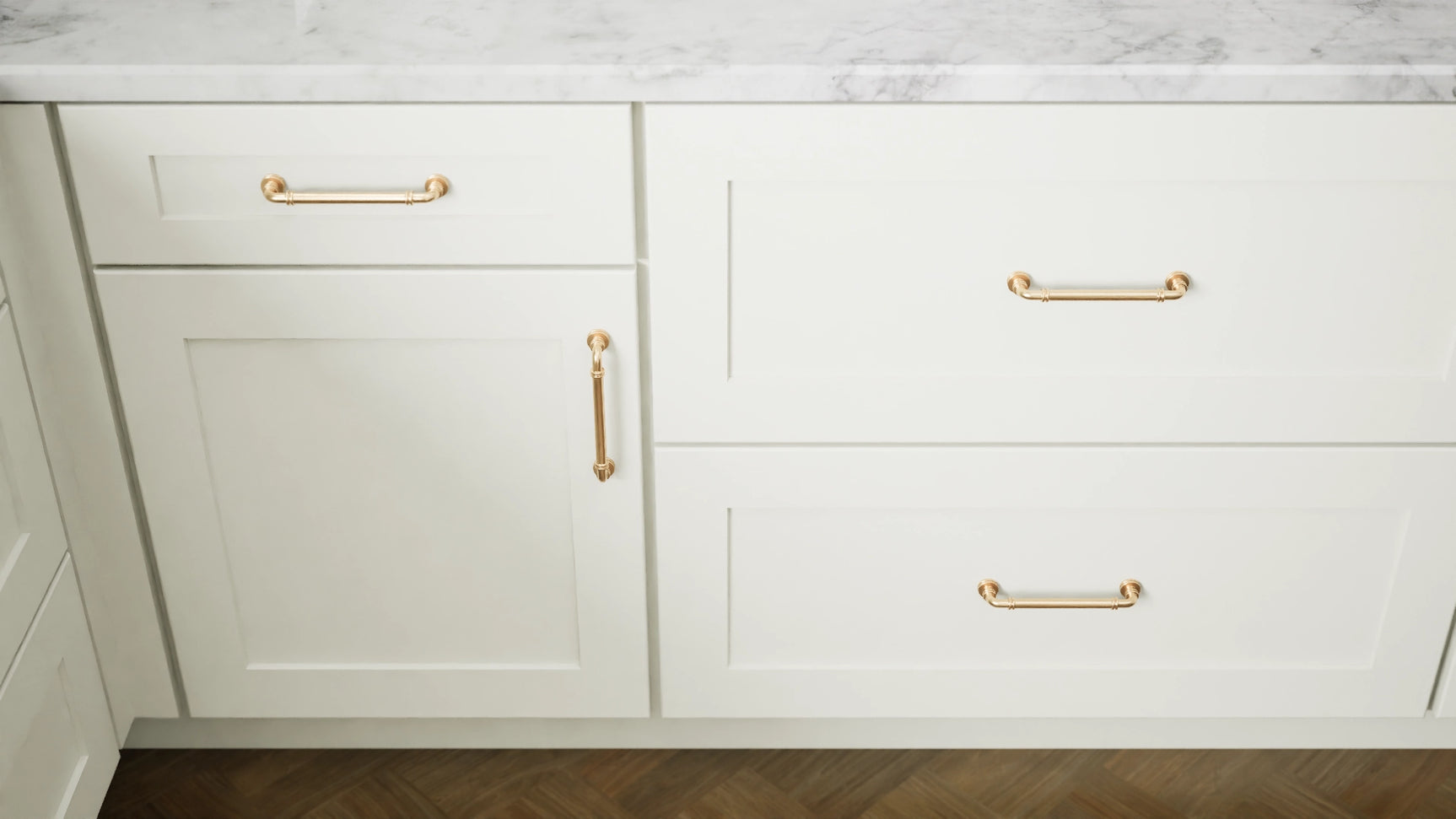 Elegant Sleek White ( Maple | Plain Cut [ Full Overlay • Satin • Painted ] - 10' X 10' Kitchen Cabinet ) | Assembled In USA