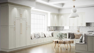 Elegant Sleek White ( Maple | Plain Cut [ Full Overlay • Satin • Painted ] - 10' X 10' Kitchen Cabinet ) | Assembled In USA