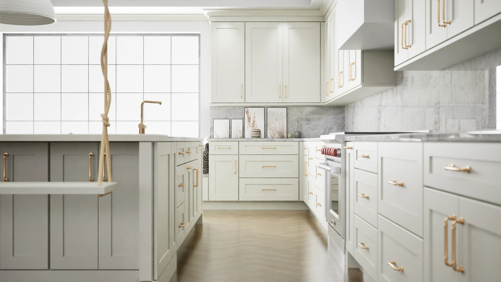 Elegant Sleek White ( Maple | Plain Cut [ Full Overlay • Satin • Painted ] - 10' X 10' Kitchen Cabinet ) | Assembled In USA
