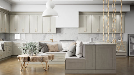 Elegant Stone ( Maple | Plain Cut [ Full Overlay • Satin • Stained ] - 10' X 10' Kitchen Cabinet ) | Assembled In USA