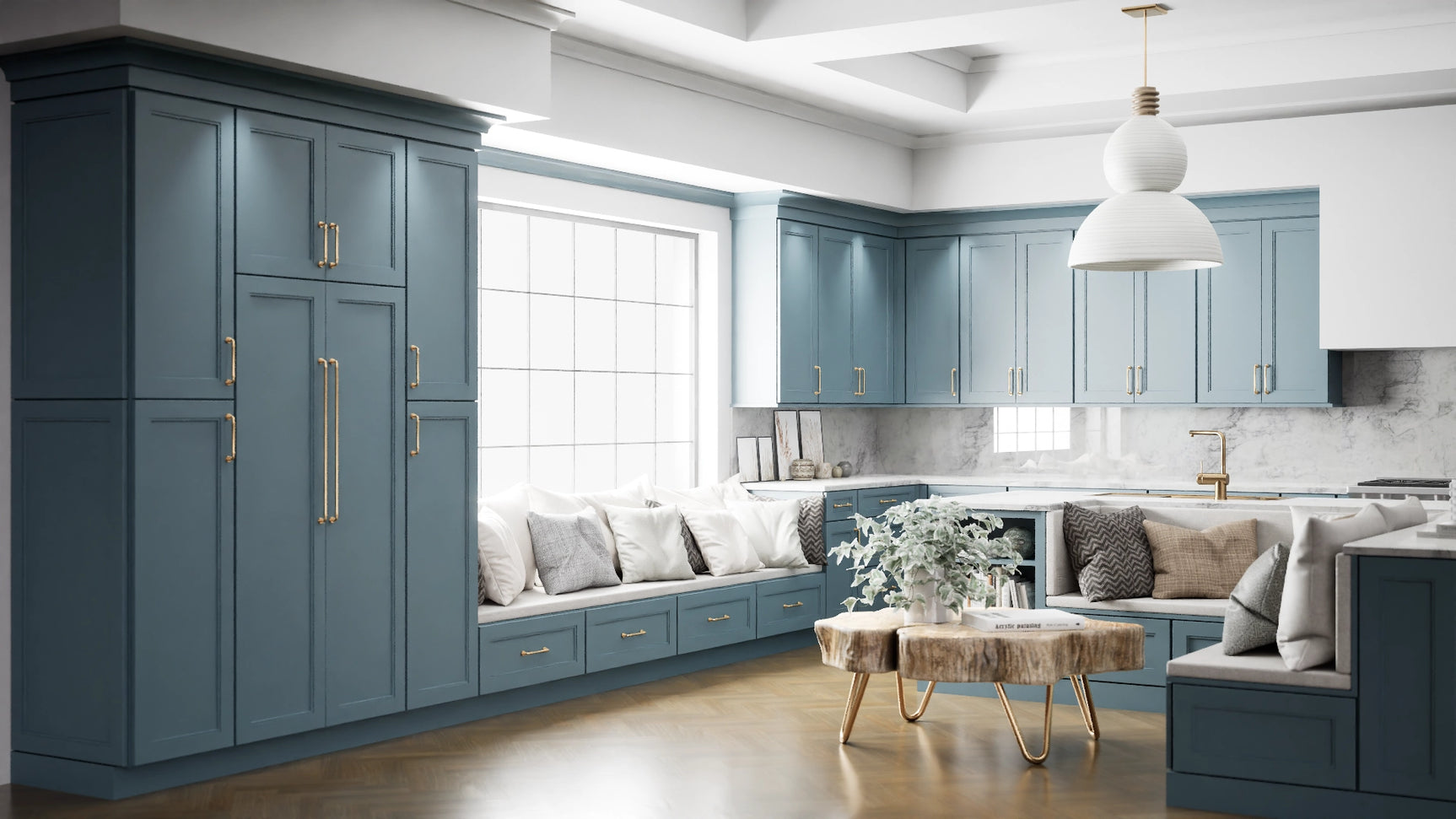Fashion Adirondack Blue ( Maple | Plain Cut [ Full Overlay • Satin • Painted ] - 10' X 10' Kitchen Cabinet ) | Assembled In USA