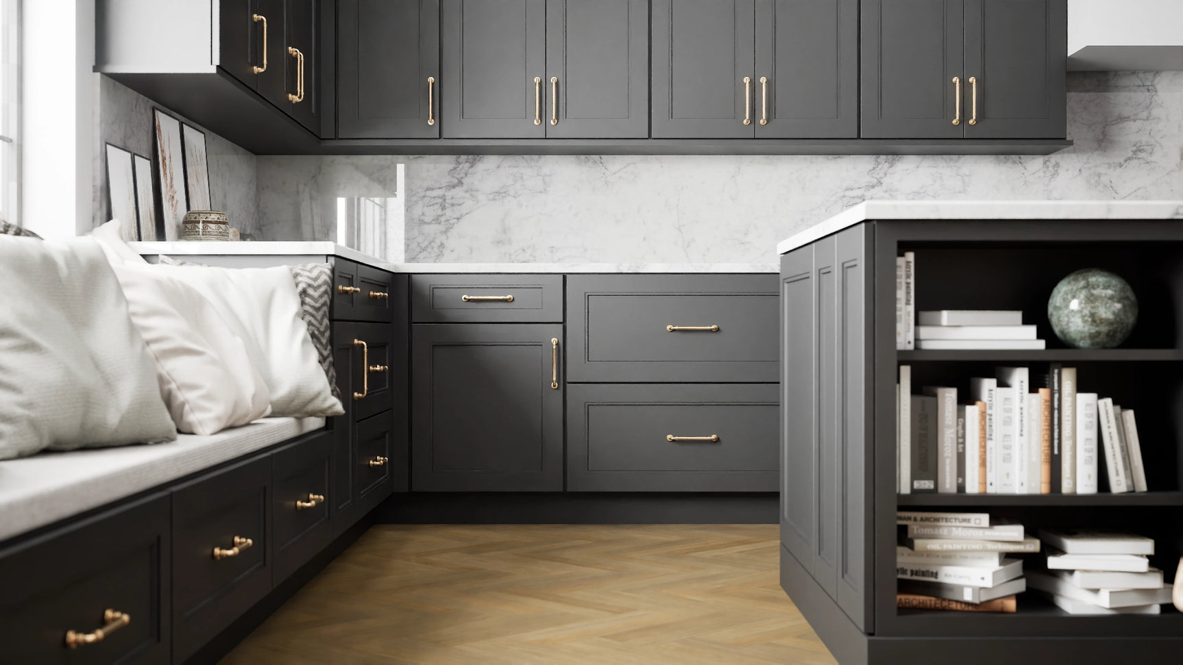 Fashion Black ( Maple | Plain Cut [ Full Overlay • Satin • Painted ] - 10' X 10' Kitchen Cabinet ) | Assembled In USA