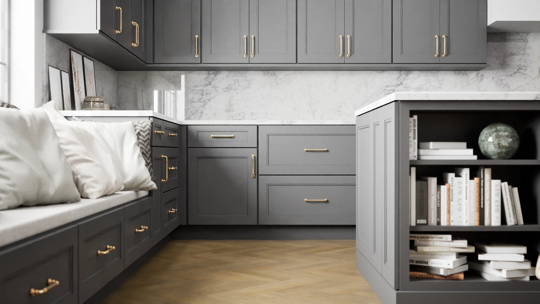 Fashion Cracked Pepper ( Maple | Plain Cut [ Full Overlay • Satin • Painted ] - 10' X 10' Kitchen Cabinet ) | Assembled In USA