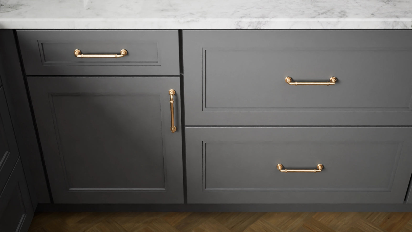 Fashion Cracked Pepper ( Maple | Plain Cut [ Full Overlay • Satin • Painted ] - 10' X 10' Kitchen Cabinet ) | Assembled In USA