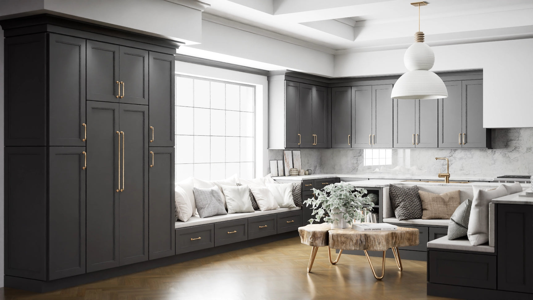 Fashion Cracked Pepper ( Maple | Plain Cut [ Full Overlay • Satin • Painted ] - 10' X 10' Kitchen Cabinet ) | Assembled In USA