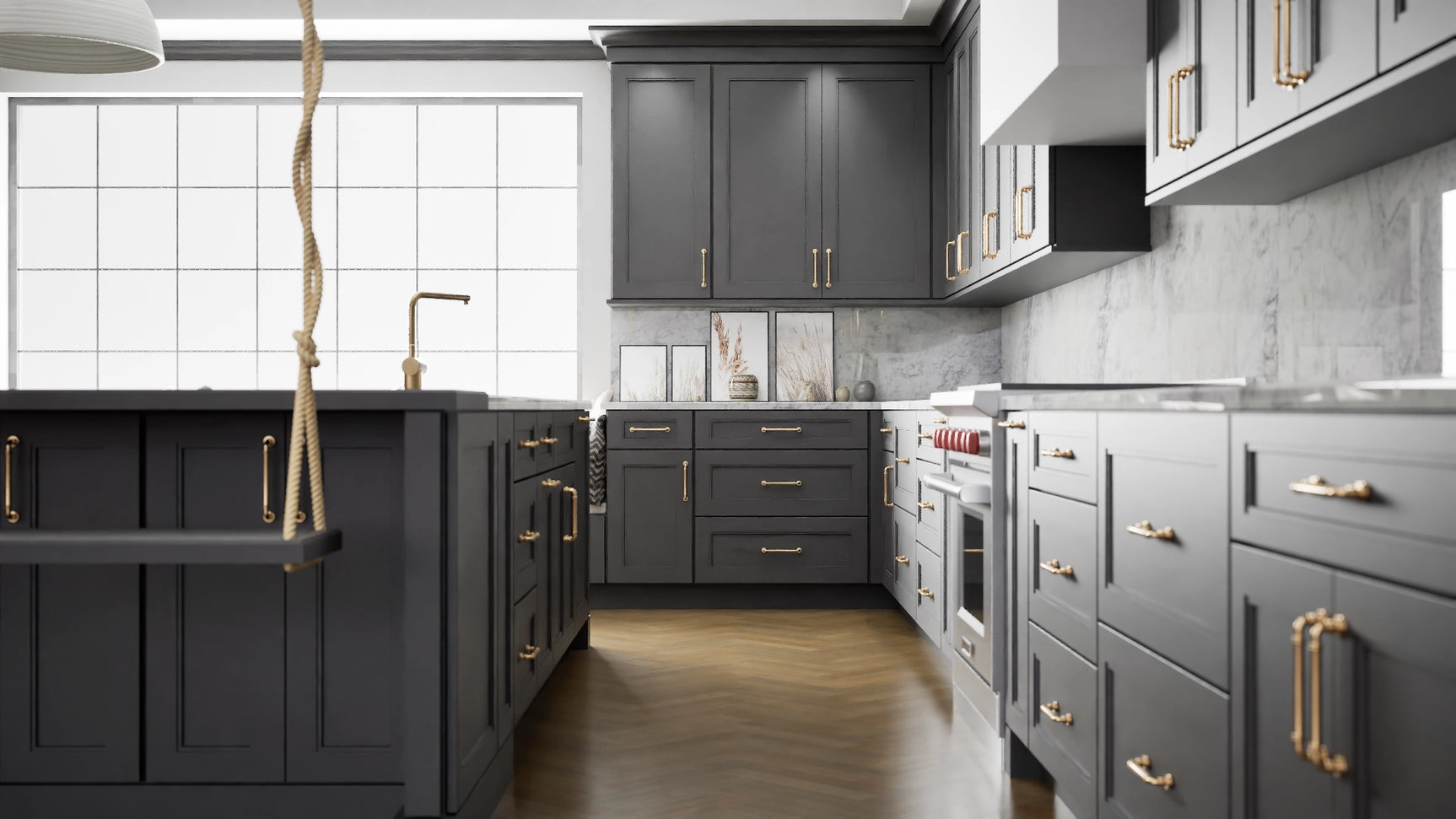 Fashion Cracked Pepper ( Maple | Plain Cut [ Full Overlay • Satin • Painted ] - 10' X 10' Kitchen Cabinet ) | Assembled In USA
