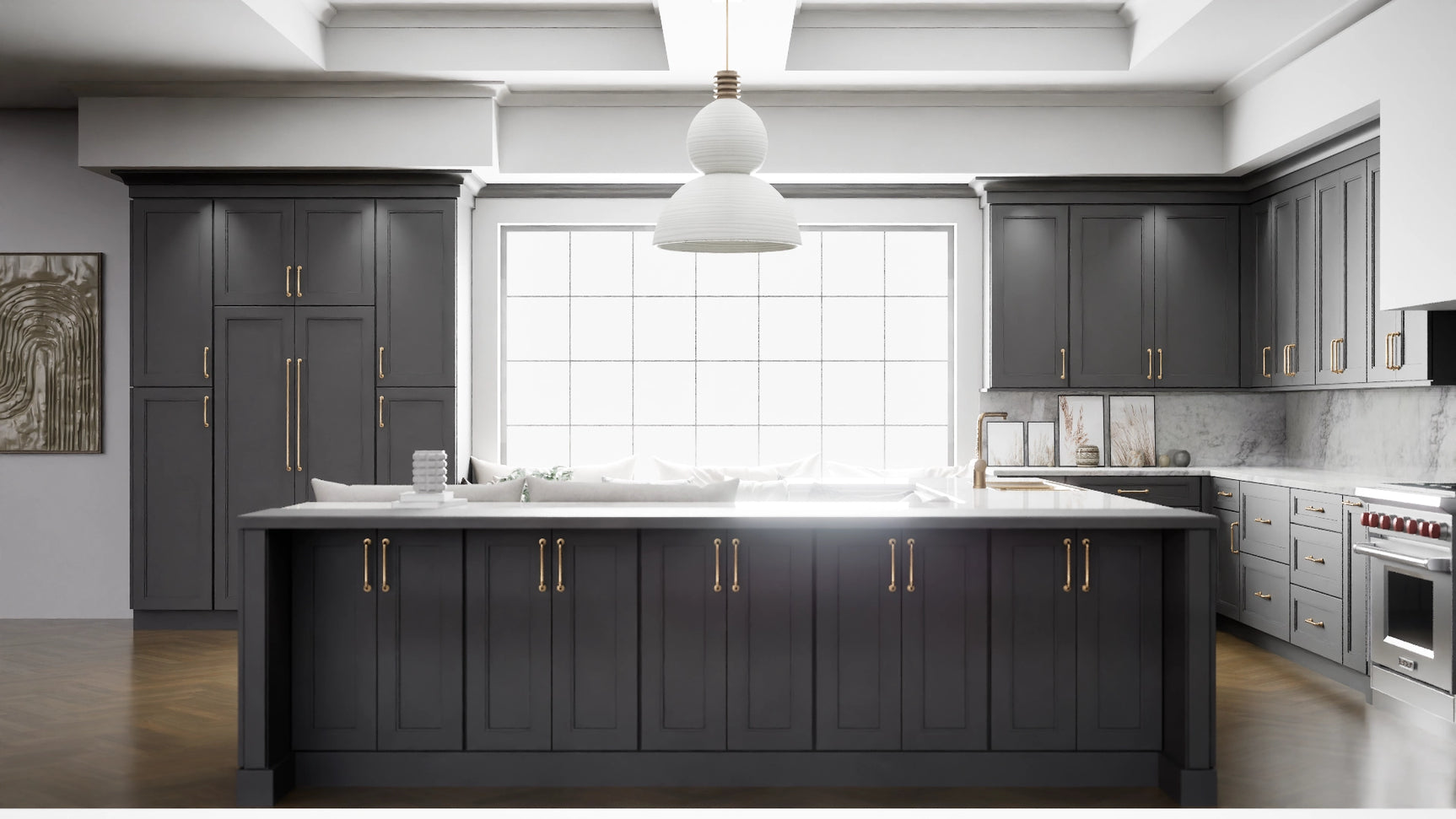 Fashion Cracked Pepper ( Maple | Plain Cut [ Full Overlay • Satin • Painted ] - 10' X 10' Kitchen Cabinet ) | Assembled In USA
