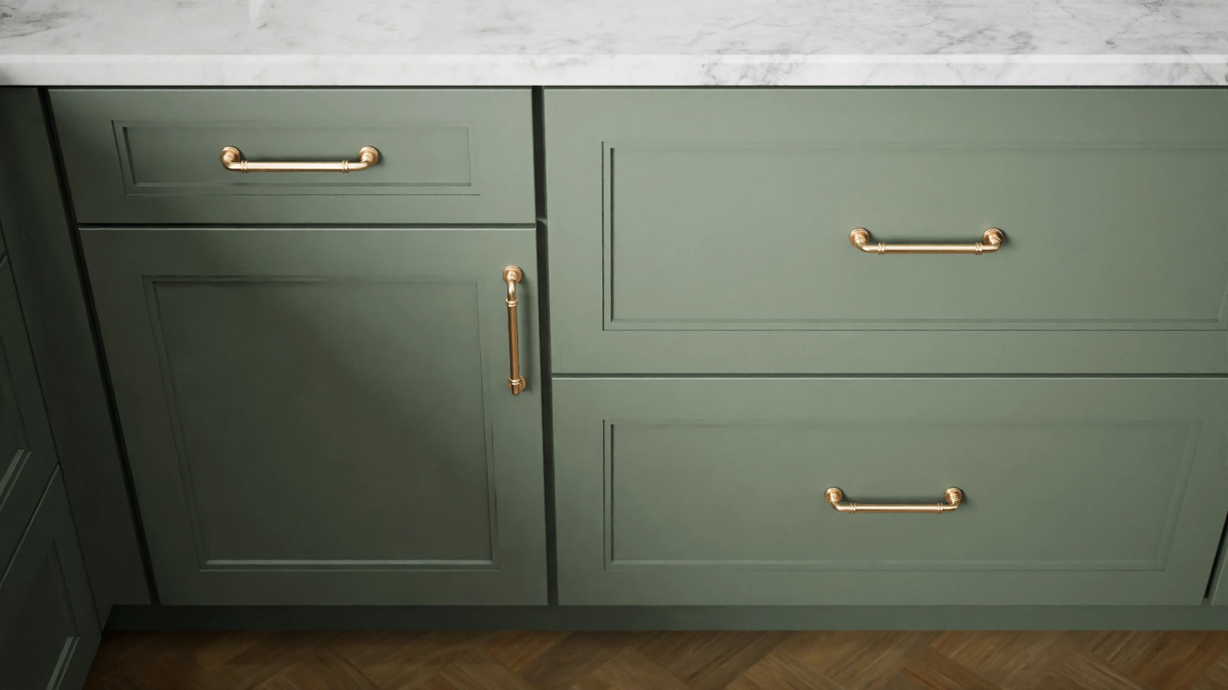 Fashion Evergreen ( Maple | Plain Cut [ Full Overlay • Satin • Painted ] - 10' X 10' Kitchen Cabinet ) | Assembled In USA