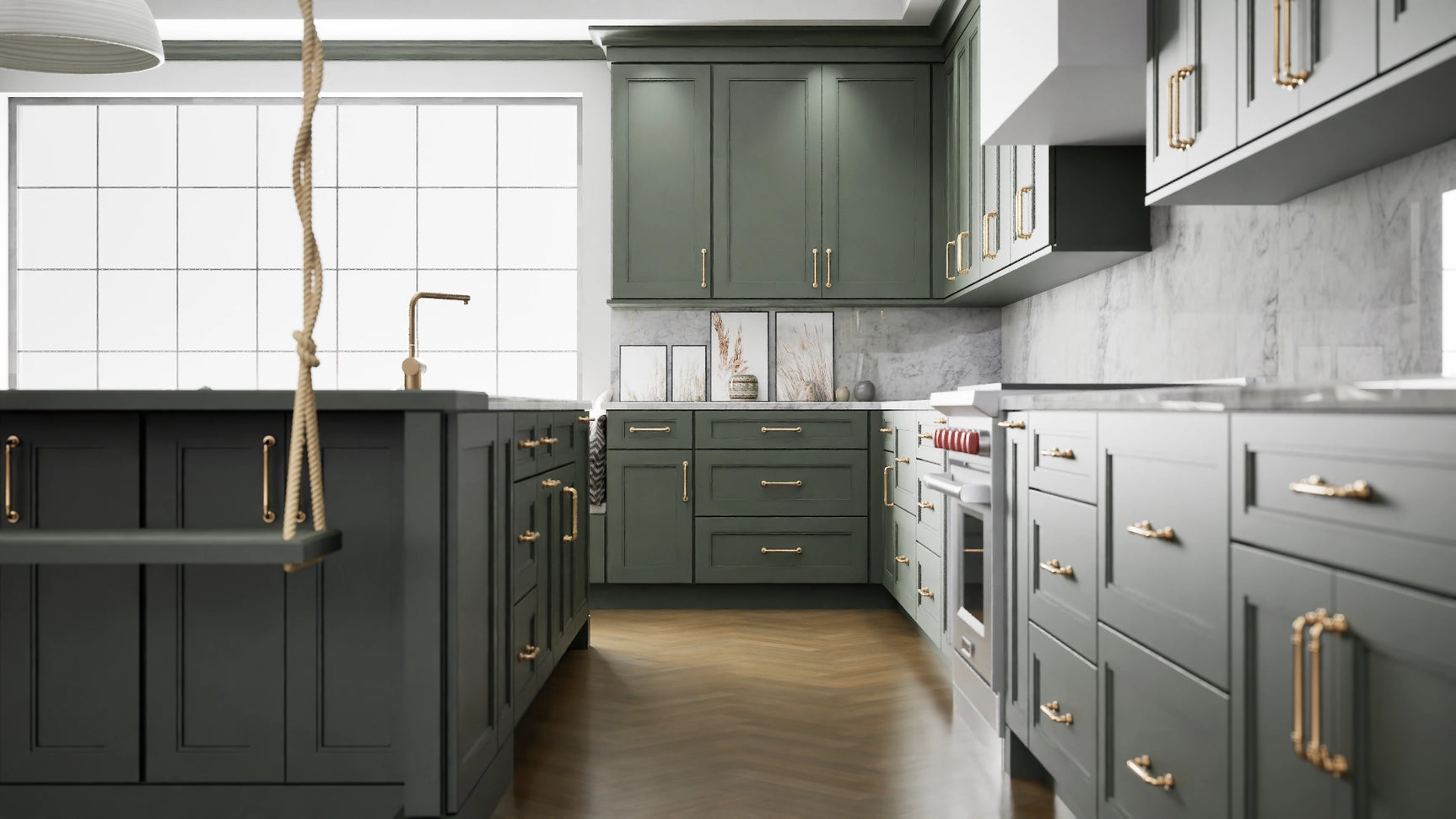 Fashion Evergreen ( Maple | Plain Cut [ Full Overlay • Satin • Painted ] - 10' X 10' Kitchen Cabinet ) | Assembled In USA