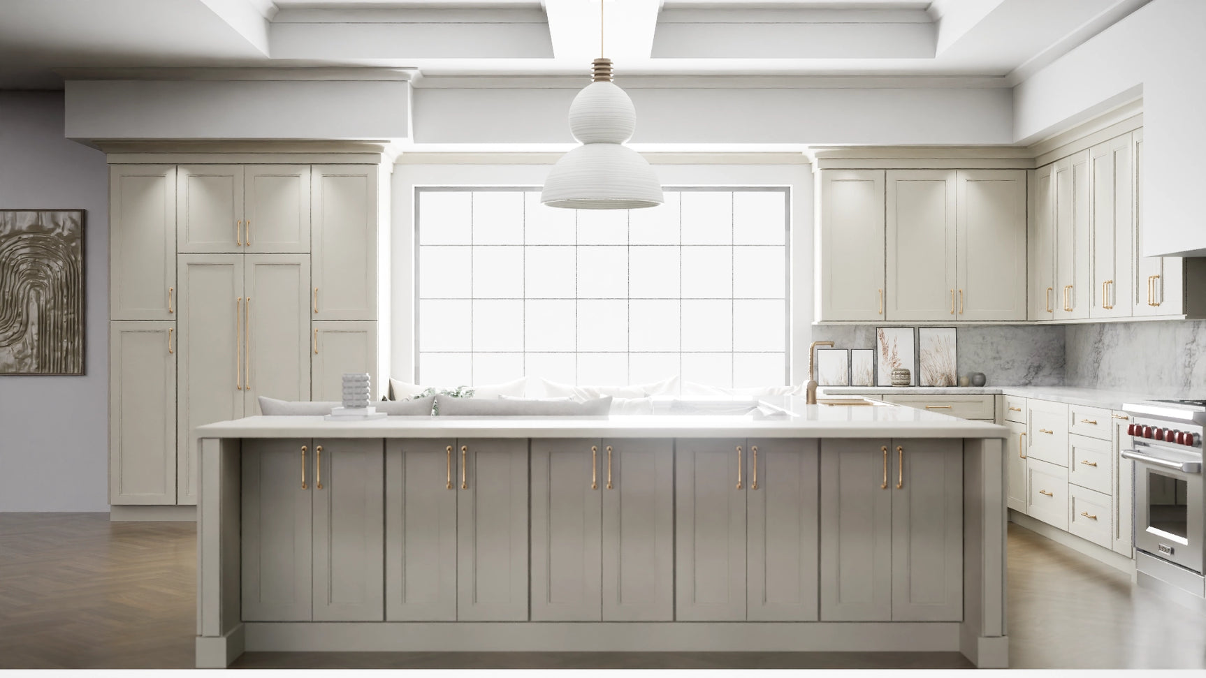 Fashion Linen ( Maple | Plain Cut [ Full Overlay • Satin • Painted ] - 10' X 10' Kitchen Cabinet ) | Assembled In USA