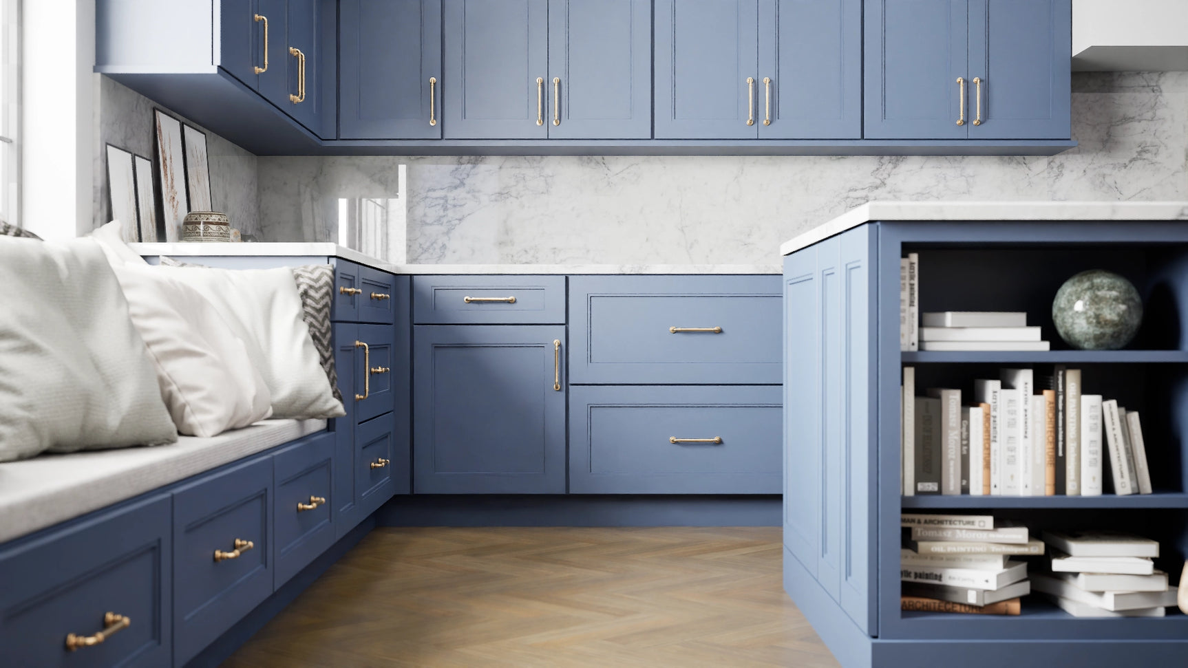 Fashion Ocean ( Maple | Plain Cut [ Full Overlay • Satin • Painted ] - 10' X 10' Kitchen Cabinet ) | Assembled In USA