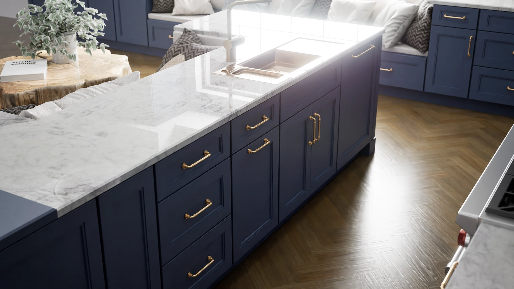 Fashion Ocean ( Maple | Plain Cut [ Full Overlay • Satin • Painted ] - 10' X 10' Kitchen Cabinet ) | Assembled In USA